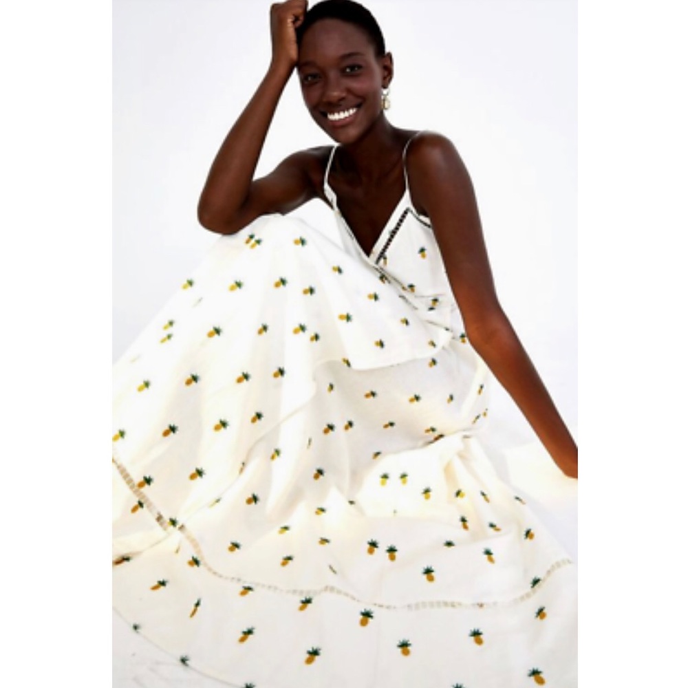 Farm Rio Embroidered Pineapple Wrap Maxi Dress XS